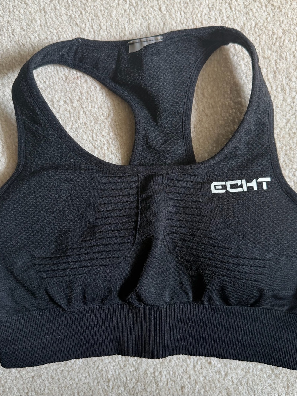 ECHT Black Ribbed Mesh Racerback Sports Bra